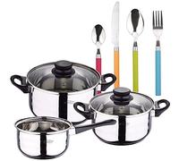 San Ignacio PACK BATERÍA DE COCINA 5 PIEZAS + SET DE CUBERTERÍA 24PC EN ACERO INOXIDABLE, Multicolor (PK4929)
