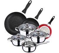 San Ignacio PACK DE 3 SARTENES diámetro 16CM diámetro 20CM diámetro 24CM + BATERÍA DE COCINA DE 7 PIEZAS EN ACERO INOXIDABLE, Negro/Cromado, PK4818