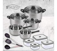 San Ignacio Premium BATERIA 8 Piezas, Acero Inoxidable, Multicolor, 5 cuerpos + 3 utensilios + 4 fiambreras