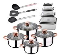 San Ignacio Premium - Bateria de 8 piezas, 4 fiambreras y 3 Utensilios, acero inoxidable, color cobre, 1.9L -2.7L -3.5L-5.1L