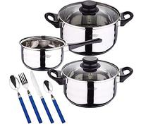 San Ignacio Renberg Bateria de cocina 5 piezas acero inoxidable con cuberteria de 24 piezas en acero inoxidable en color azul, PK3198