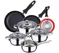San Ignacio Set 3 sartenes, Batería 7 piezas Faro, Ø16/Ø20/Ø24 cms rojo, aluminio prensado, antiadherente, inducción