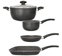 San Ignacio Set Casual Batería de Cocina Gourmet, Aluminio prensado, Gris Oscuro, Cazo de Ø16 Ø20 sartén Grill de 28x28 Olla de Ø24 cms con Tapa de Vidrio