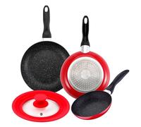 San Ignacio Set de 3 sartenes revestimiento mármol Ø16Ø20Ø24cm + tapa universal en color rojo de vidrio