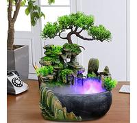 SanBouSi Fuente de interior con plantas cascada, decoración de mesa Water Fountain de poliresina, gris (con atomizador e iluminación)