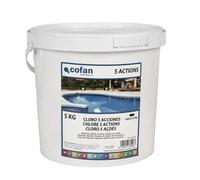 SANCO STORE cofan cloro 5 acciones: bactericida, floculante, algicida, regulador del pH y antical para piscinas en tabletas de 200 gr y 5 kilos