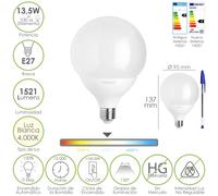 SANCO STORE - MAURER Bombilla Led Esfera Globo E27. 13,5 Watt. Equivale A 100 Watt. 1521 Lumenes. Luz Neutra 4000º K.