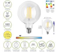 SANCO STORE - MAURER Bombilla Led Filamento Globo E27. 11 Watt. Equivale A 100 Watt. 1521 Lumenes. Luz Calida 2700º K.