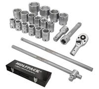 SANCO STORE - WOLFPACK LINEA PROFESIONAL Juego Llaves De Vaso de Acero Cromo Vanadio con 21 Piezas 3/4" Plus Con Maletin.