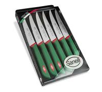 Sanelli Línea Premana Professional,Estuche Cuchillos Chuleta 6 pz.,Acero Inoxidable,Verde y Rojo,25.5x15.5x2.0 cm