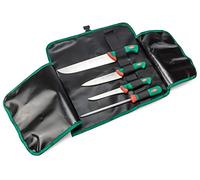 Sanelli Línea Premana Professional, Juego de cuchillos de carnicero, rollo de cocinero, negro/verde/rojo
