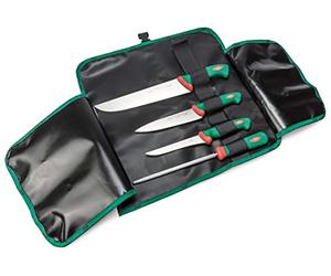 Sanelli Línea Premana Professional, Juego de cuchillos de carnicero, rollo de cocinero, negro/verde/rojo