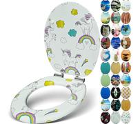 Sanfino® Premium Tapa de WC con descenso automático - asiento de inodoro de madera, muchos motivos coloridos y decorativos, asiento cómodo, montaje fácil con instrucciones incl. - "Unicorns"