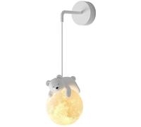 SANGPAO Aplique de pared para el hogar moderno Habitación para niños Impresión 3D Bola de luna Luz de pared para dormitorio Animales de dibujos animados lindos Conejo Oso panda Lámpara de pared para c