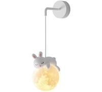 SANGPAO Aplique de pared para el hogar moderno Habitación para niños Impresión 3D Bola de luna Luz de pared para dormitorio Animales de dibujos animados lindos Conejo Oso panda Lámpara de pared para c