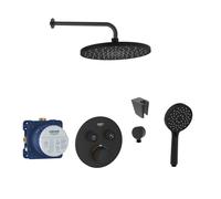 SANITINO - Conjunto de ducha con termostato y cuerpo empotrado Grohe, accesorios kielle, negro mate SANI21GKK401