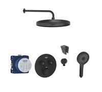 SANITINO - Conjunto de ducha con termostato y cuerpo empotrado Grohe, accesorios kielle, negro mate SANI21GKK400