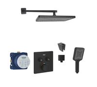 SANITINO - Conjunto de ducha con termostato y cuerpo empotrado Grohe, accesorios kielle, negro mate SANI21GKK402