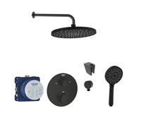 SANITINO - Conjunto de ducha con termostato y cuerpo empotrado Grohe, accesorios kielle, negro mate SANI21GKK404