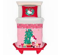 Sanrio Hello Kitty Holiday & Christmas - Juego de edredón y Fundas de Almohada de 2 Piezas, tamaño Individual de 68 x 86 Pulgadas (Producto con Licencia Oficial) Franco
