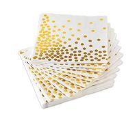 SANSHAN Servilletas de Cóctel Gold Dot (Paquete de 50) Papel de 3 Lunares Papel de Fiesta de Cumpleaños, Despedida de Soltera, Celebración Navideña y Bodas