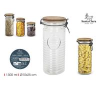 Santa Clara Tarro de Vidrio con Tapa de Acacia 1300ml