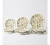 SANTA CLARA | Vajilla Completa 12 Piezas Cerámica Stoneware para 4 Personas, Apta Microondas y Lavavajillas, Vajilla Bouquet con Diseño Floral para Hogar y Cocina