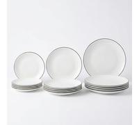 SANTA CLARA | Vajilla Completa 12 Piezas Vidrio Opal para 4 Personas, Apta Microondas y Lavavajillas, Vajilla Ischia Negra Decorada para Hogar y Cocina