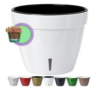 Santino ASTI Maceta de Riego Automático con Indicador de Nivel de Agua, Redonda, para Plantas, Flores, Hierbas (Ø 23,5 cm, Altura 18 cm, 6 L, Blanco/Negro)