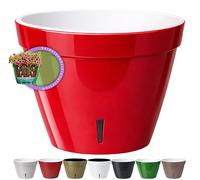 Santino ASTI Maceta de Riego Automático con Indicador de Nivel de Agua, Redonda, para Plantas, Flores, Hierbas (Ø 18 cm, Altura 14 cm, 2,5 L, Rojo/Blanco)
