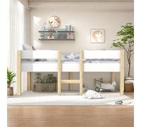 Sapgaks Barrera Seguridad niños Cama Litera Infantil Cama litera Matrimonio con protección anticaídas, Madera de Pino Maciza, 90 x 190 cm, Color Blanco y Roble