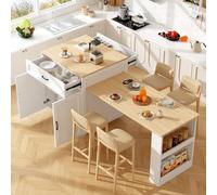 Sapgaks - Mesa de bar extensible con espacio de almacenamiento (133-202 × 70 × 93,5 cm), mesa de comedor extensible, isla de cocina para 2 a 6 personas, carrito de cocina con estantes laterales, color