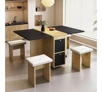 Sapgaks Mesa de Comedor Extensible 120 x 80 cm Con 4 Sillas, Plegable, de Madera Auténtica, Roble