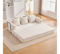 Sapgaks - Sofá convertible de 3 plazas con estructura de metal resistente, bolsillos laterales y 3 cojines, sofá modular de pana, se puede combinar libremente, sofá cama, beige
