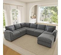 Sapgaks Sofá Convertible de 7 plazas en U/L con Pufs Móvil, Sofá de esquina grande Convertible de pana con cojines, Sofá Modular Multifuncional en el Salón Appt, Gris