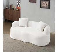 Sapgaks Sofá de 2 plazas curvo, con reposabrazos redondos, sofá doble comprimible con 2 cojines, sofá acolchado moderno, para salón y dormitorio, no requiere montaje, blanco