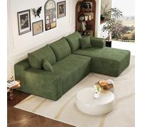 Sapgaks - Sofá esquinero de 241 cm, sofá de 3 plazas de pana con asiento profundo y ángulo integrado, sofá convertible modular, chaise longue orientada a la derecha, verde