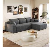 Sapgaks - Sofá esquinero en L moderno de 241 cm, sofá de 3 plazas de pana con asiento profundo y ángulo integrado, sofá convertible modular, chaise longue orientada a la derecha, gris oscuro