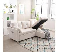 Sapgaks Sofá Seccional Modular en L, Sofá esquinero modulable para Salón con chaise longue Intercambiable, Tejido Velours, Sofá Cama Multifunción con Almacenamiento y Cama Nido, Beige