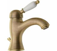 Sapho KIRKÉ WHITE: Grifo para lavabo con desagüe integrado, palanca blanca, acabado en bronce