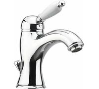 Sapho KIRKÉ WHITE: Grifo para lavabo con desagüe, palanca blanca, cromo