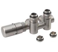 Sapho Twin Combi - Kit de conexión de válvulas termostáticas, conexión central 50 mm, acero inoxidable cepillado CP5512S