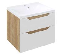 Sapho Wave - Mueble de lavabo de 60 x 65 x 48 cm, con 2 cajones, blanco/roble alabama WA060-3022