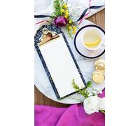 Sara Miller London Anniversary - Bloc de notas magnético y portapapeles, diseño floral azul marino con clip dorado, bloc de notas para lista de tareas