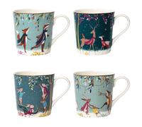 Sara Miller London Woodland Tales - Juego de 4 tazas, surtidas, color blanco con detalles dorados