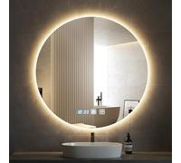 Sararoom Espejo Baño con Luz 60cm, Luces de Baño Espejos de Pared con Reloj, Función Antivaho, 3000K/4000K/6500K, Regulable, Memoria, Cristal Templado HD, IP44 Espejos de Tocador LED Retroiluminado