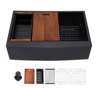 Sarlai 36 Farmhouse Sink - Fregadero de acero inoxidable negro mate, 36 x | Delantal frontal para fregadero de cocina, estación de trabajo, color negro, calibre 16, acero inoxidable