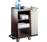 SARO AF 260 Carrito de servicio para habitaciones, 920 x 450 x 1120 mm, acero lacado, protector de goma contra golpes, bolsa de lavandería extraíble