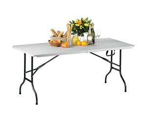 SARO PARTY 182 Mesa plegable, plástico y acero, 183 x 76 cm, tabla y patas plegables, con asa, para interior y exterior