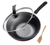 Sartén alemana Diamond de 30 cm sin sartén con revestimiento de granito para estufas de gas de inducción, sartén profunda para tortillas, panqueques, negro (B-30 cm)